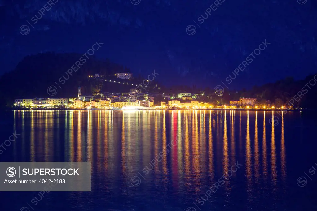 Italy, Lombardy, Lake Como, Bellagio, Evening lights of Bellagio