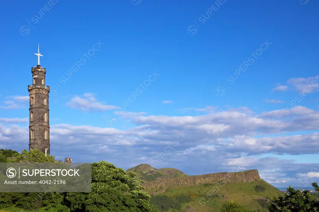 UK, Scotland, Edinburgh, Calton Hill, NelsonÍs Monument in summer sunshine, Calton Hill,
