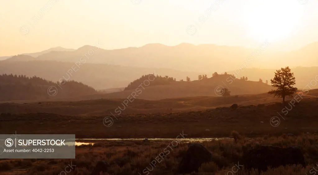 USA, Wyoming, Yellowstone National Park, Sunrise over the Lamar Valley