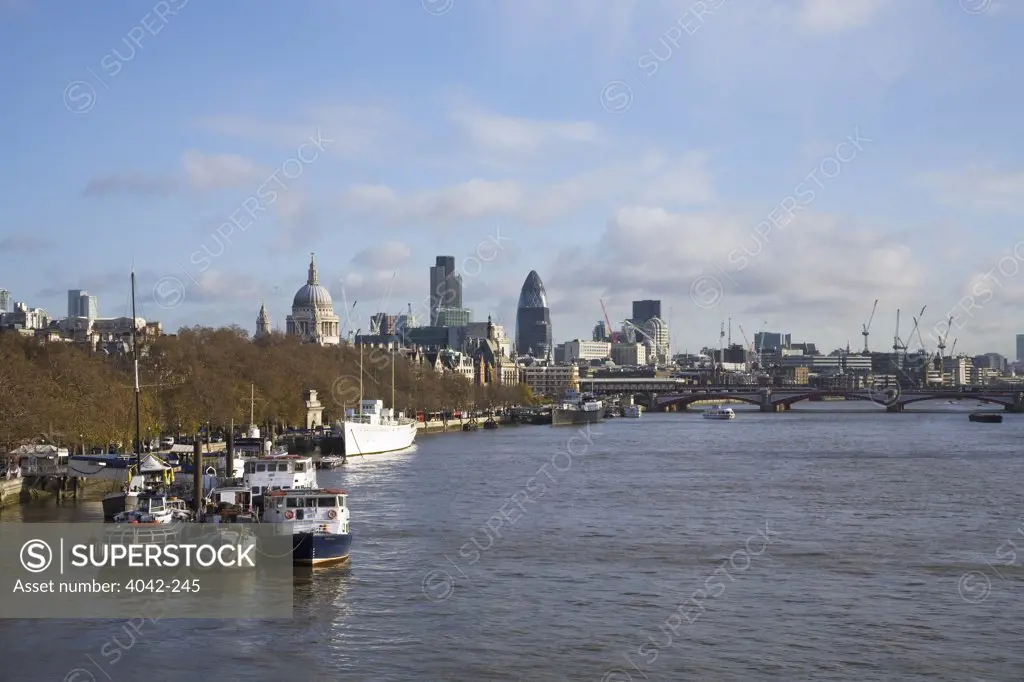 View from Waterloo Bridge over River Thames, London, England
