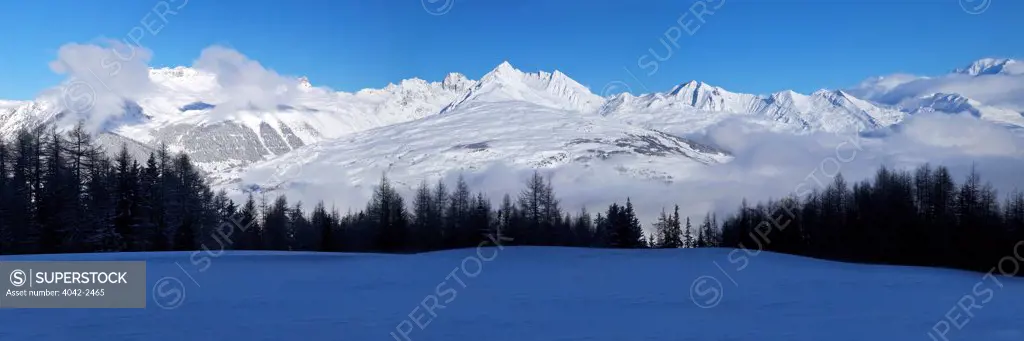 Mont Blanc Massif from Les Coches, Les Arcs, Savoie, Rhone-Alpes, France