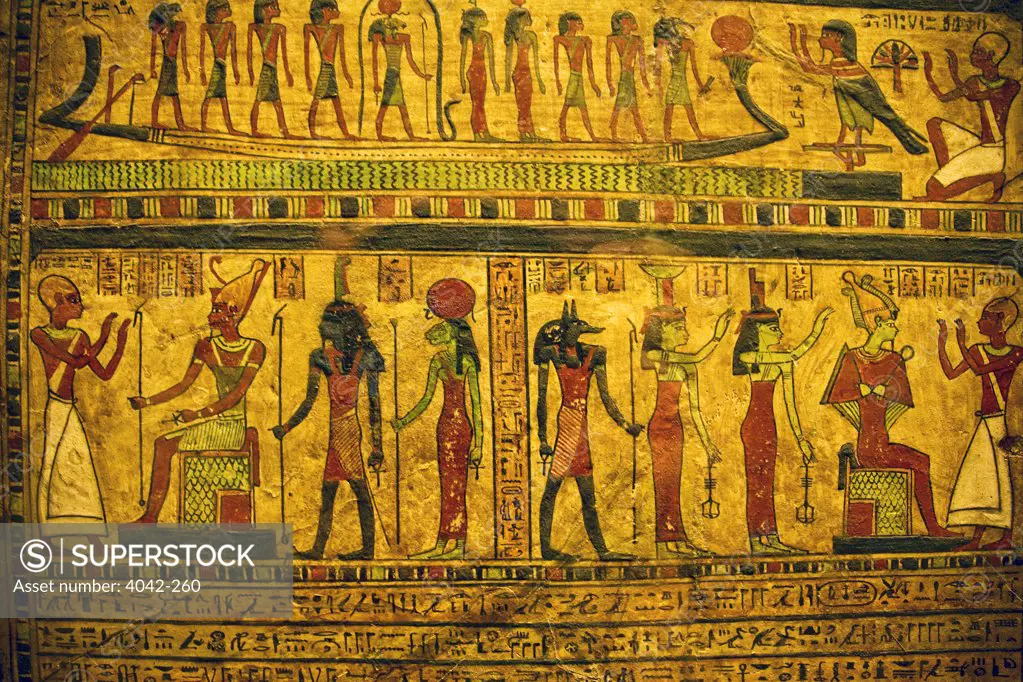Hieroglyphics with Egyptian gods and godesses, France, Paris, Musee du Louvre, Egyptian Art