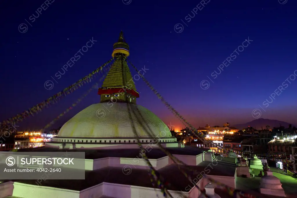 Boudhanath Stupa at night, Kathmandu, Nepal