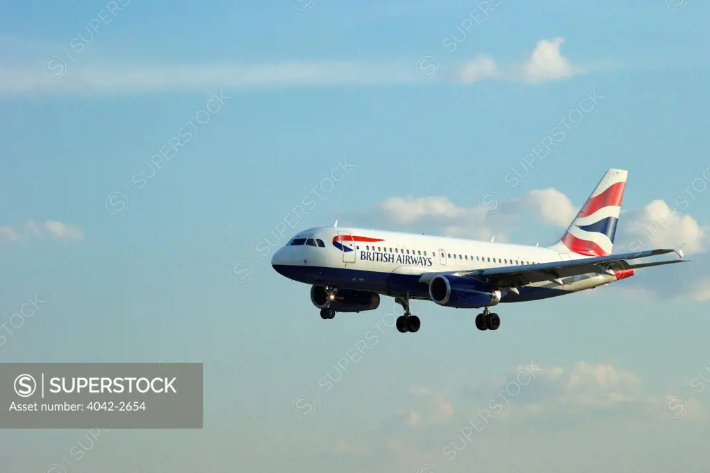 British Airways Airbus A319 landing at Heathrow Airport, London, England