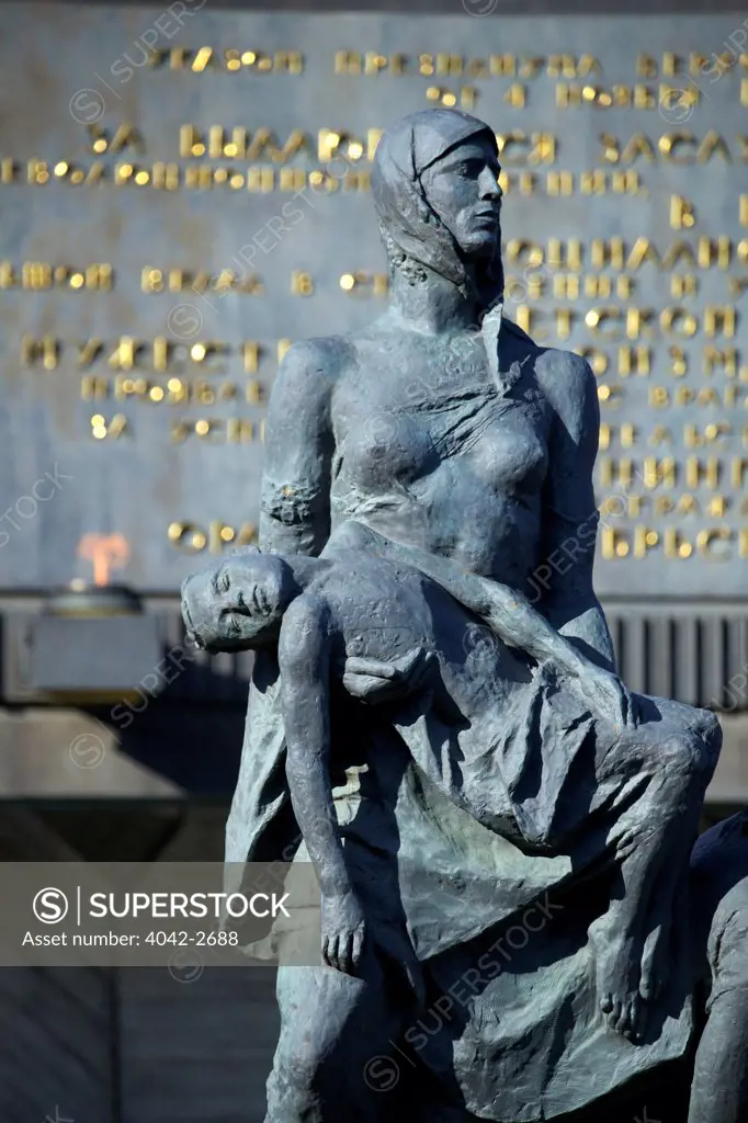 Sculpture of grieving mother at Monument to the Heroic Defenders of Leningrad, Victory Square, St. Petersburg, Russia