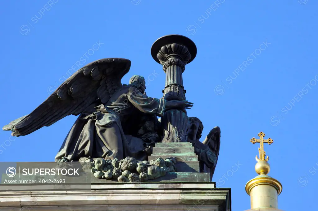Angels with torch on exterior of St. Isaac's Cathedral, St. Petersburg, Russia