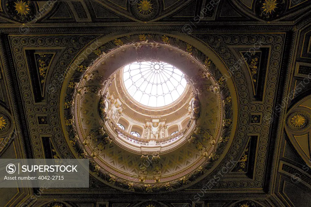 Interiors of the dome above the grand entrance, Fitzwilliam Museum, Cambridge, England