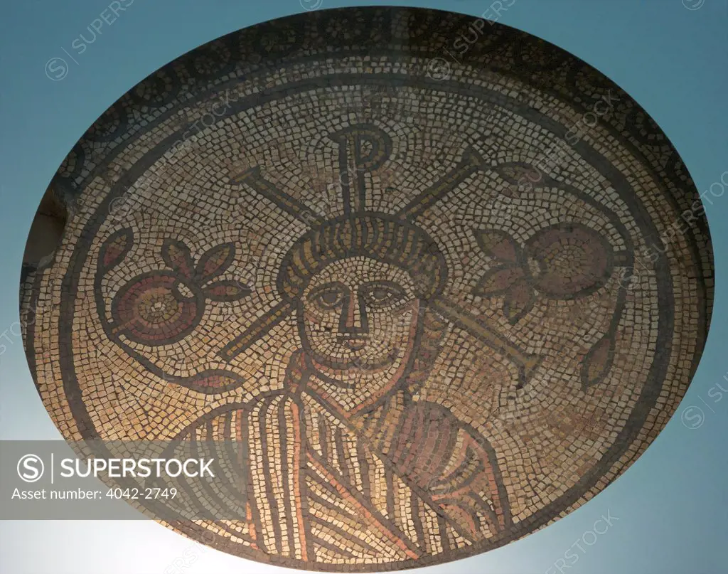 UK, England, London, British Museum, 4th Century AD mosaic roundel of Christ
