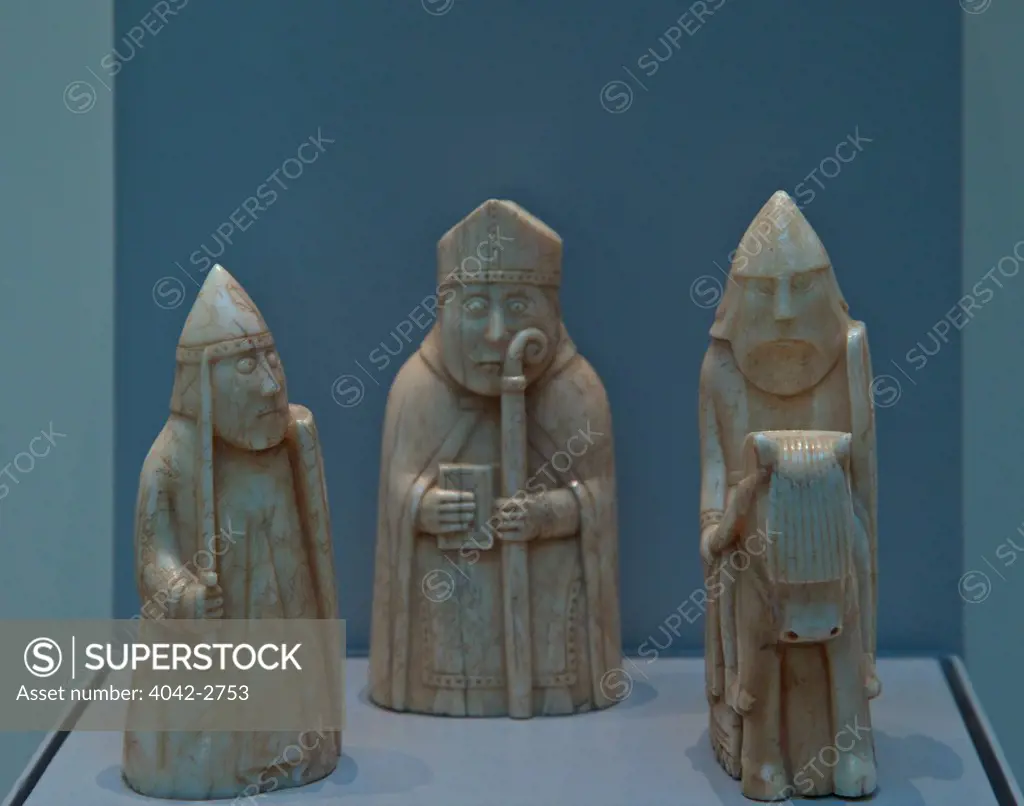 UK, England, London, British Museum, Lewis Chess Men, carved walrus ivory, medieval