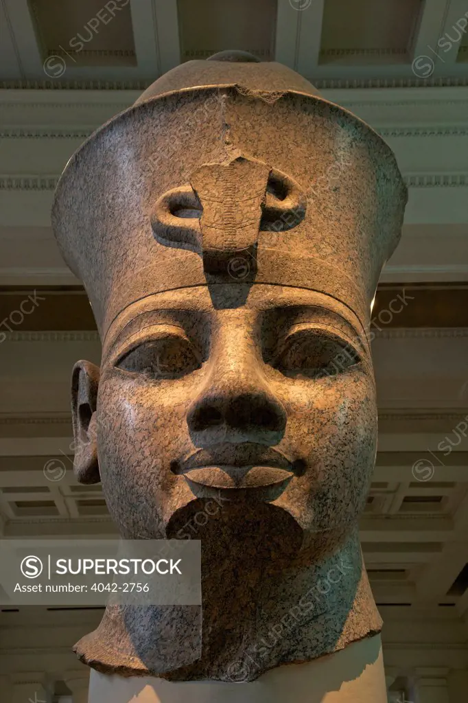 UK, England, London, British Museum, Red granite head of King from Temple of Mut, 1390 BC