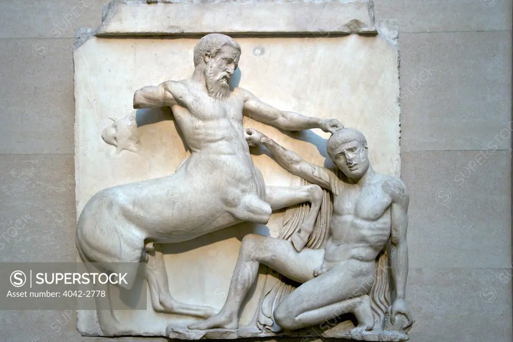UK, England, London, British Museum, Centaur and Lapith fighting, South Metope, Parthenon