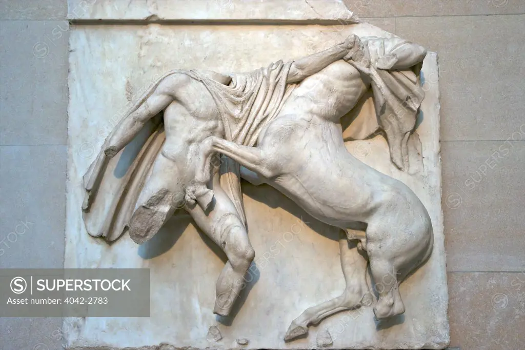 UK, England, London, British Museum, Centaur and Lapith fighting, South Metope, Parthenon