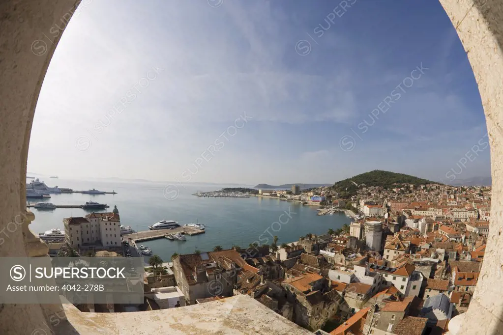 Town viewed through a window, Old Town, Split, Dalmatia, Croatia