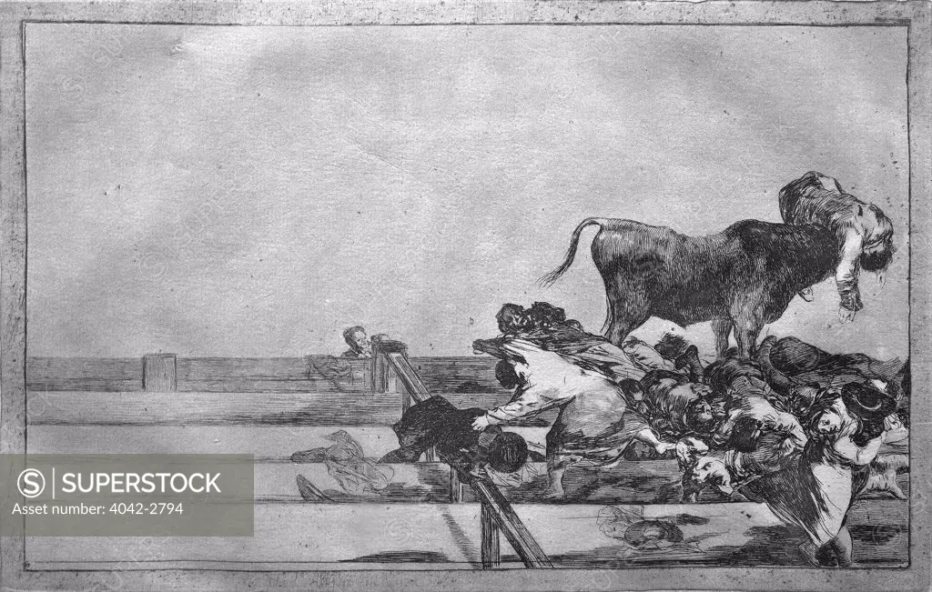 UK, England, London, British Museum, Dreadful Events in the Front Rows of the Ring in Madrid and the Death of the Mayor of Torrejon, by Francisco de Goya, La Tauromaquia, 1825