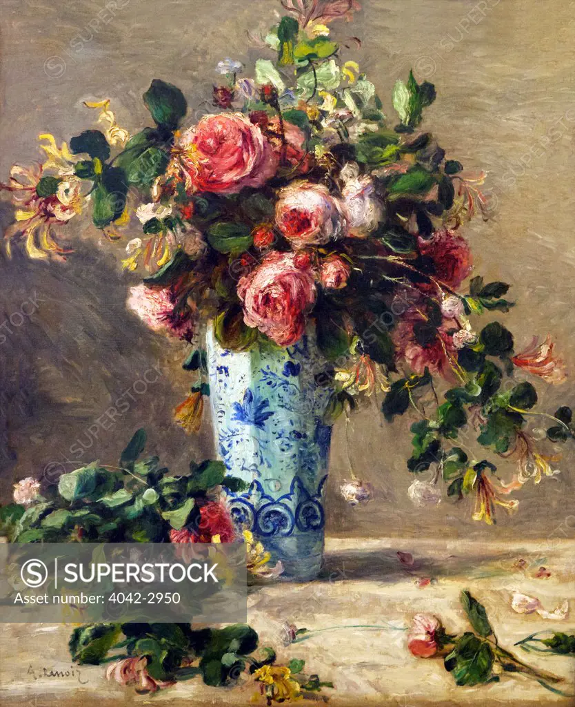 Russia, Saint Petersburg, State Hermitage Museum, Roses and Jasmine in Delft Vase, by Auguste Renoir, circa 1880