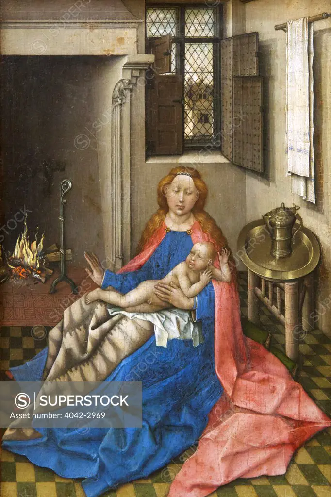 Russia, Saint Petersburg, State Hermitage Museum, Virgin and Child by fire-place, by Robert Campin, Master of Flemalle, circa 1380