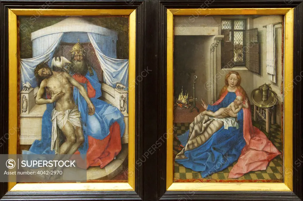 Russia, Saint Petersburg, State Hermitage Museum, Trinity and Virgin and Child by Fire-place, by Robert Campin, Master of Flemalle, circa 1380
