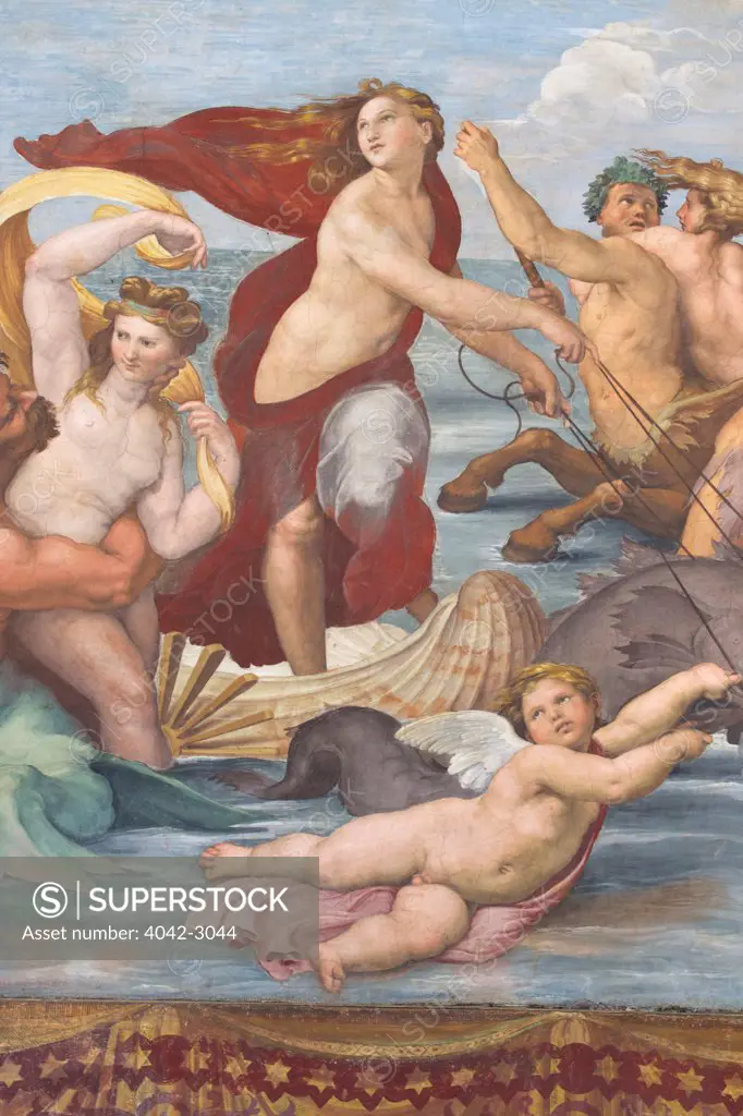 Detail of Triumph of Galatea, by Raphael,1512, Villa Farnesina, Rome, Italy, Europe