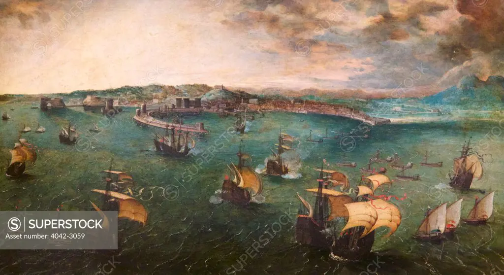 Naval Battle in the Gulf of Naples, by Pieter Brueghel the Elder,  1560, Doria Pamphilj Gallery, Rome, Italy, Europe