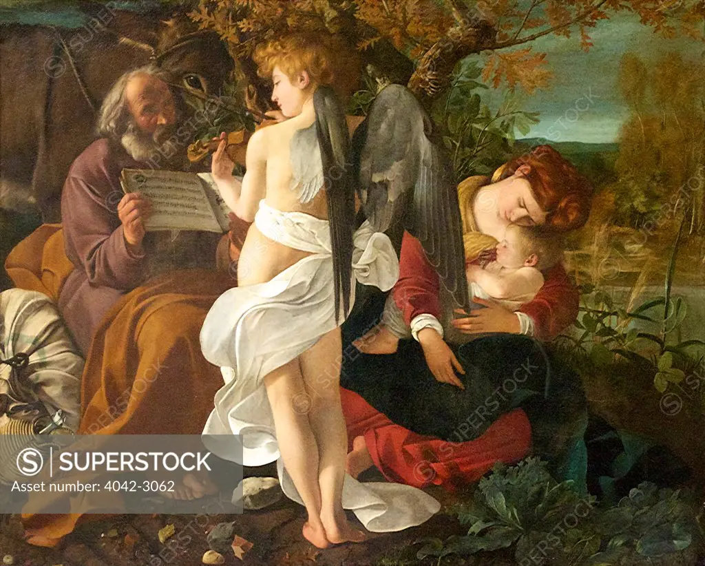 Rest on the Flight into Egypt, by Caravaggio, 1596, Doria Pamphilj Gallery, Rome, Italy, Europe