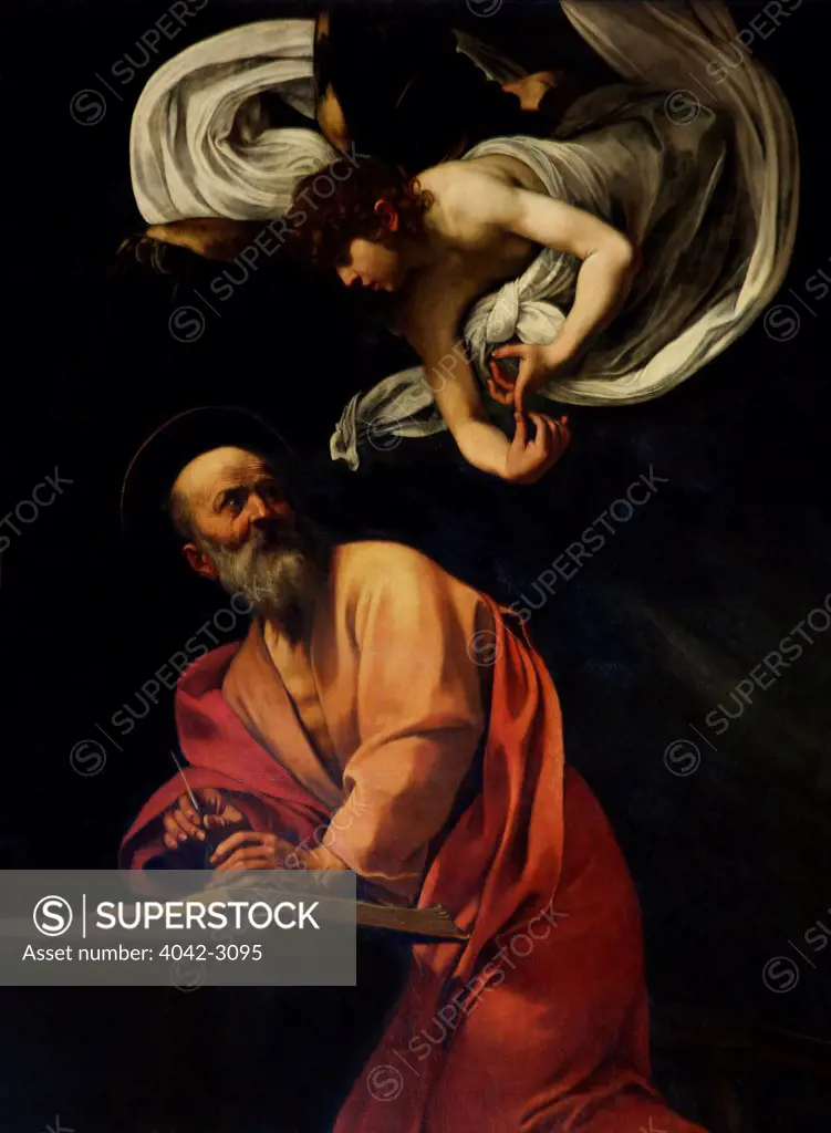 The Inspiration of St Matthew,  or St Matthew and the Angel, by Caravaggio, 1602, Contarelli Chapel, Church of San Luigi dei Francesi, Rome, Lazio, Italy