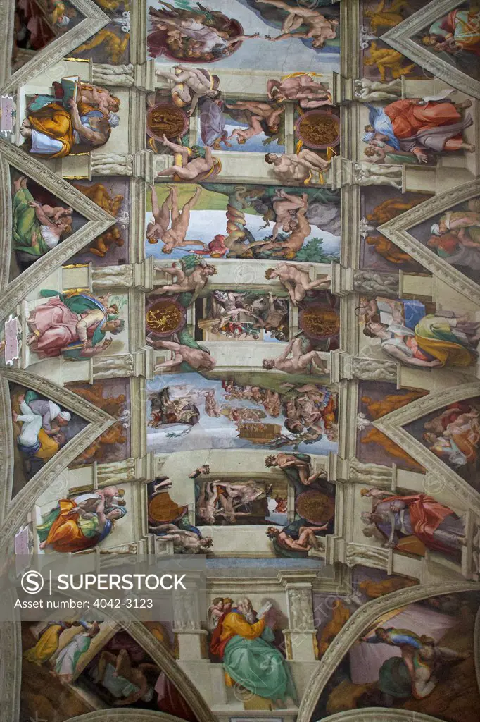 Ceiling frescoes, Sistine Chapel, by Buonarroti Michelangelo, Vatican Museum, Rome, Italy,