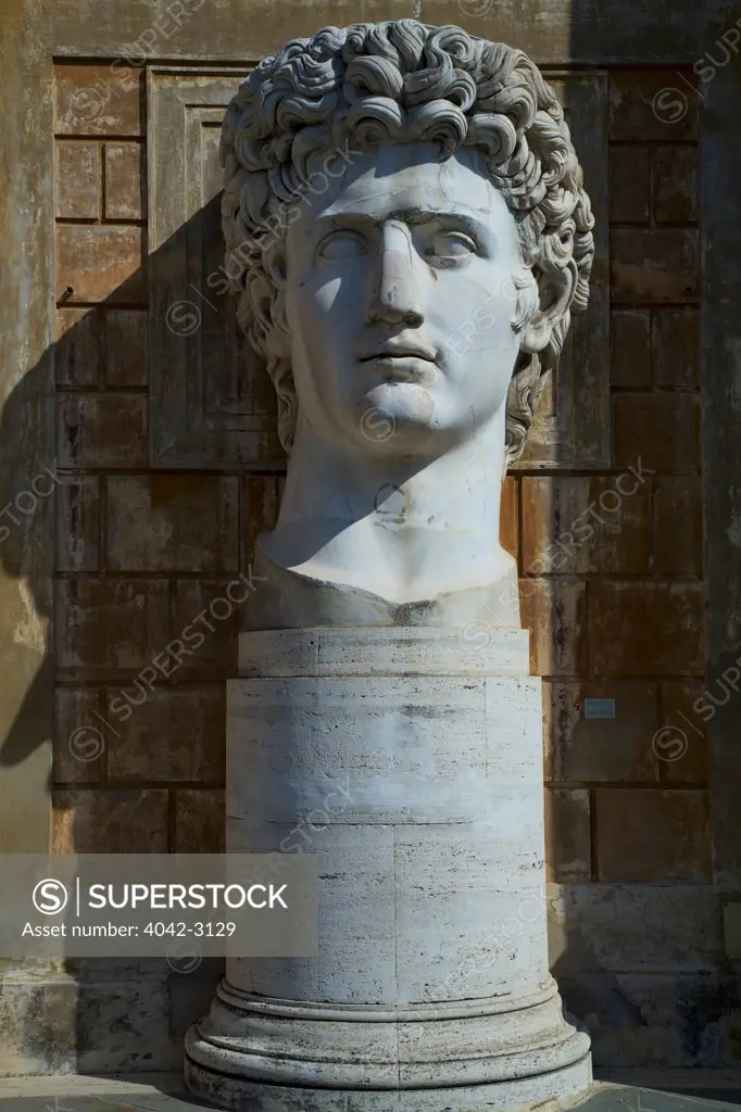 Giant head of Augustus Caesar, Courtyard Of The Pinecone, Vatican Museums, Rome, Italy