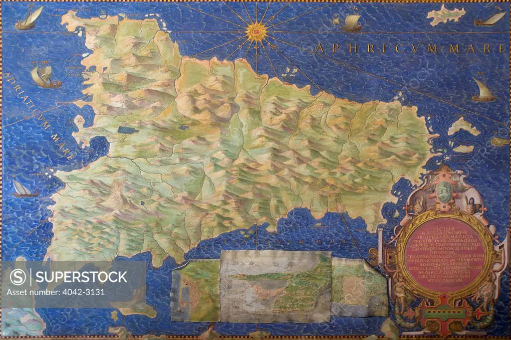 Map of Sicily, by Ignazio Danti, Gallery of Maps, Vatican Museums, Rome, Italy