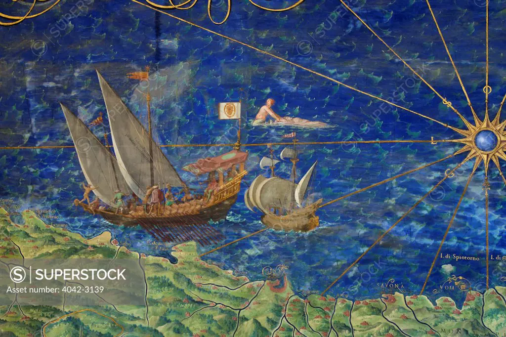 Detail of Map of Liguria,  by Ignazio Danti, Gallery of Maps, Vatican Museums, Rome, Italy