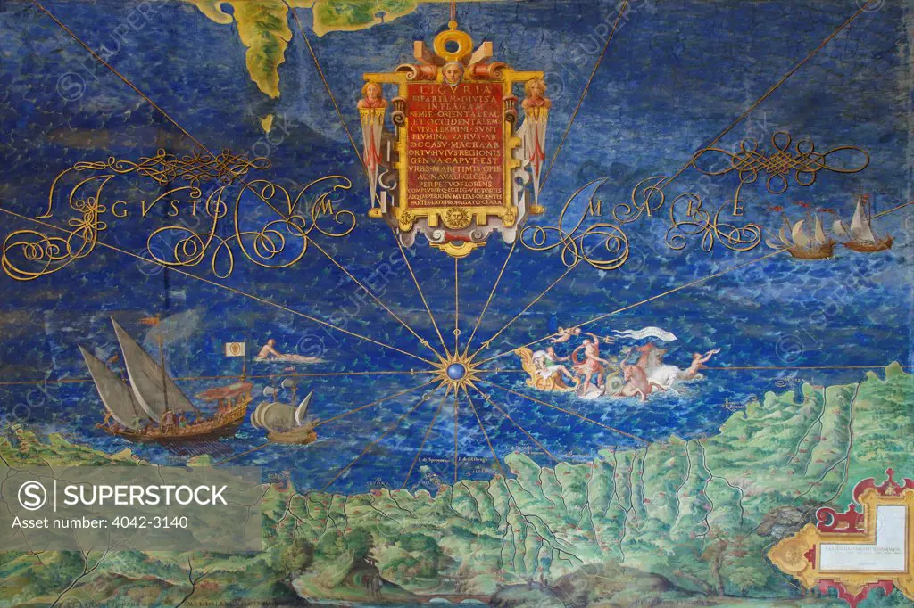 Map of Liguria,  by Ignazio Danti, Gallery of Maps, Vatican Museums, Rome, Italy