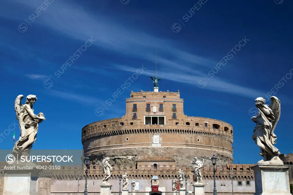 Castel Sant'Angelo, or Mausoleum of Hadrian and bridge Ponte Sant'Angelo, Rome, Lazio, Italy, Europe