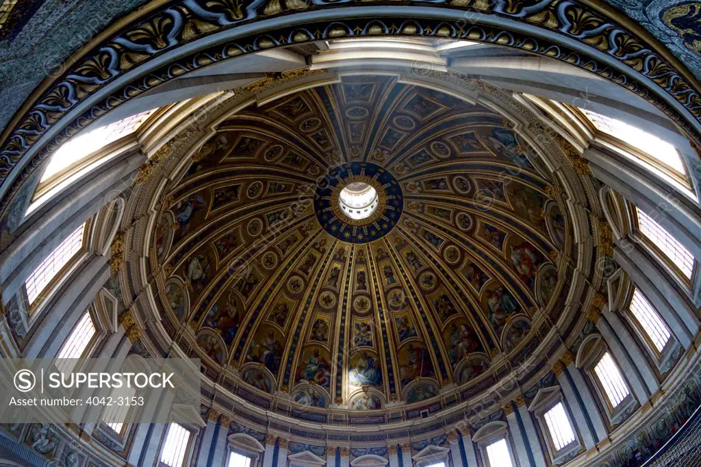 Interior view of dome of St Peter's Cathedral, by Michelangelo, Vatican, Rome, Italy, Europe