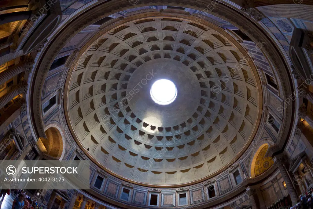 Interior view of oculus and coffered ceiling of the dome, Pantheon, Rome, Italy