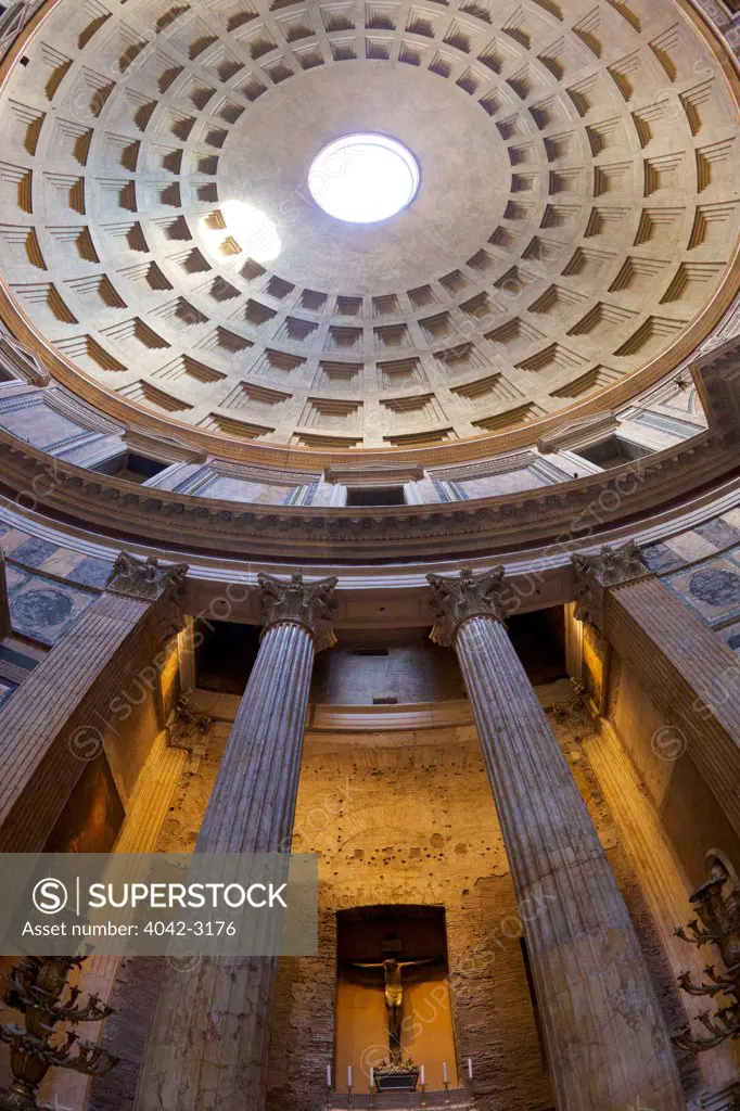 Interior view of oculus and coffered ceiling of the dome, Pantheon, Rome, Italy