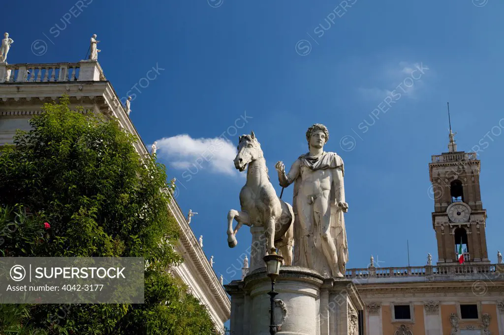 Statue of Castor standing beside the Cordonata on Capitoline Hill, Rome, Italy