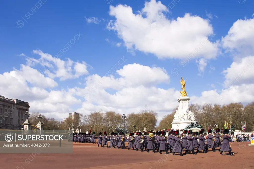British Royal Guards marching, London, England