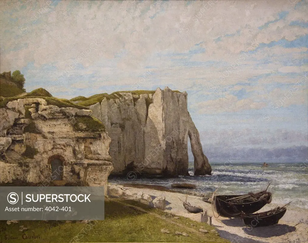 Cliffs at Etretat after a storm by Gustave Courbet, oil on canvas, 1869, 18191877, France, Paris, Musee d'Orsay, 1889