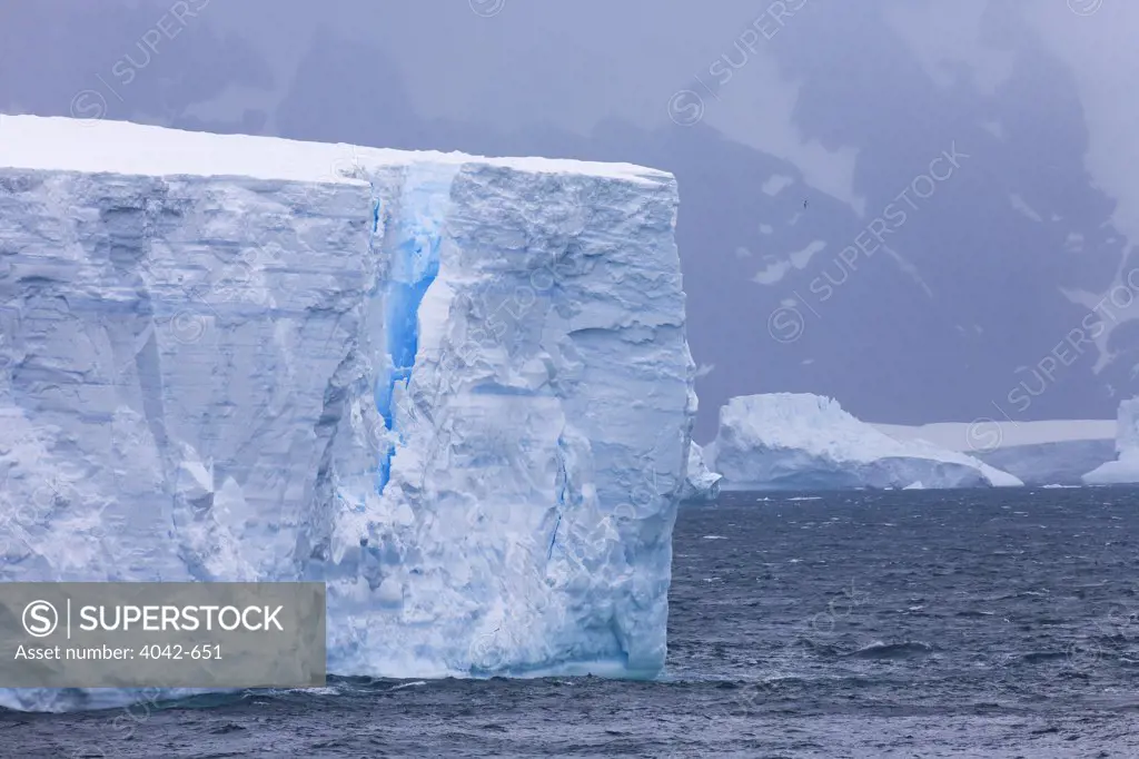 Tabular icebergs in the ocean, Cooper Bay, South Georgia