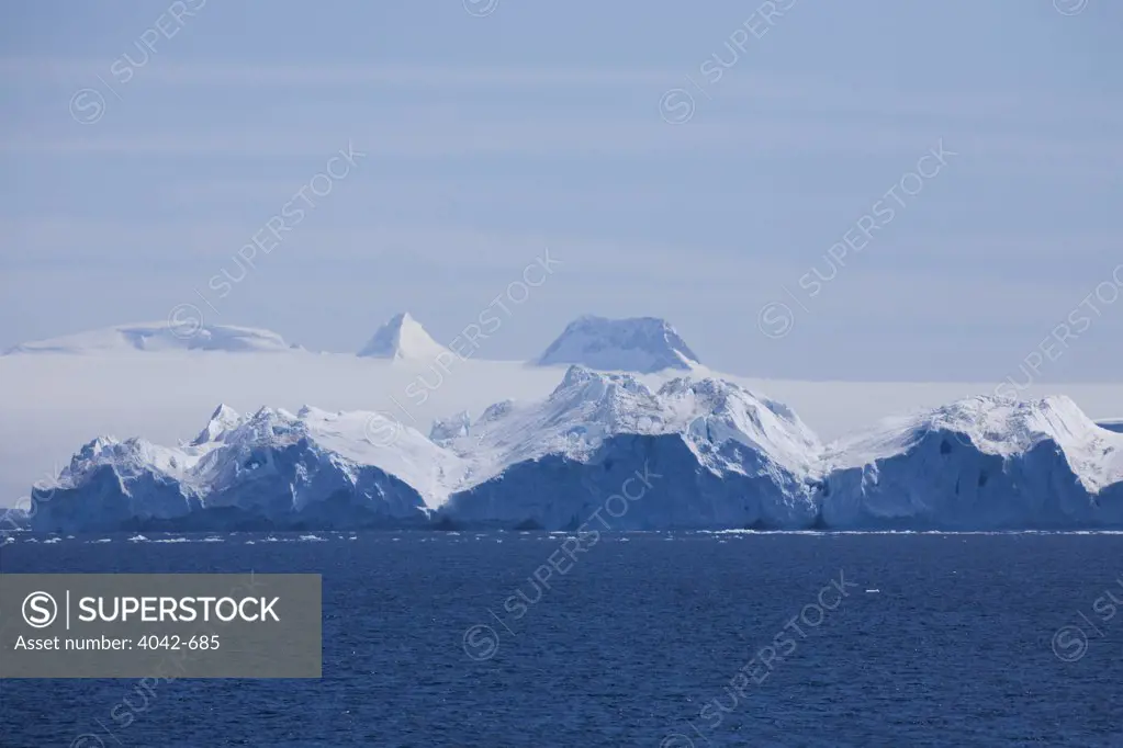 Tabular icebergs in the ocean, Nunatak, Antarctic Peninsula, Antarctica