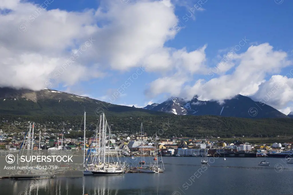 Yachts at a harbor, Ushuaia, Tierra Del Fuego, Argentina