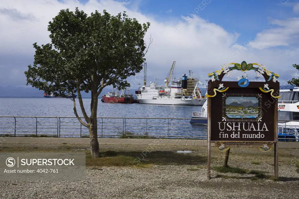 Signboard at a harbor, Ushuaia, Tierra Del Fuego, Argentina