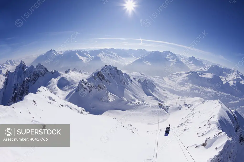 Snow covered mountains in winter, Valluga, St. Anton Am Arlberg, Tyrol, Austria