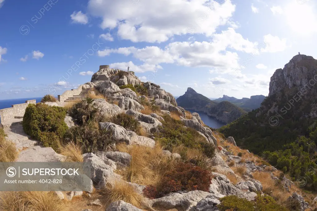 Rock formations viewed from Mirador des Colomer, Formentor Peninsula, Majorca, Balearic Islands, Spain