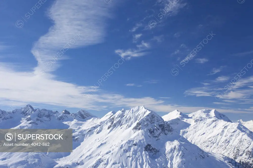 Austria, Austrian Alps, Mountain Panorama Lech near St Anton am Arlberg in winter snow