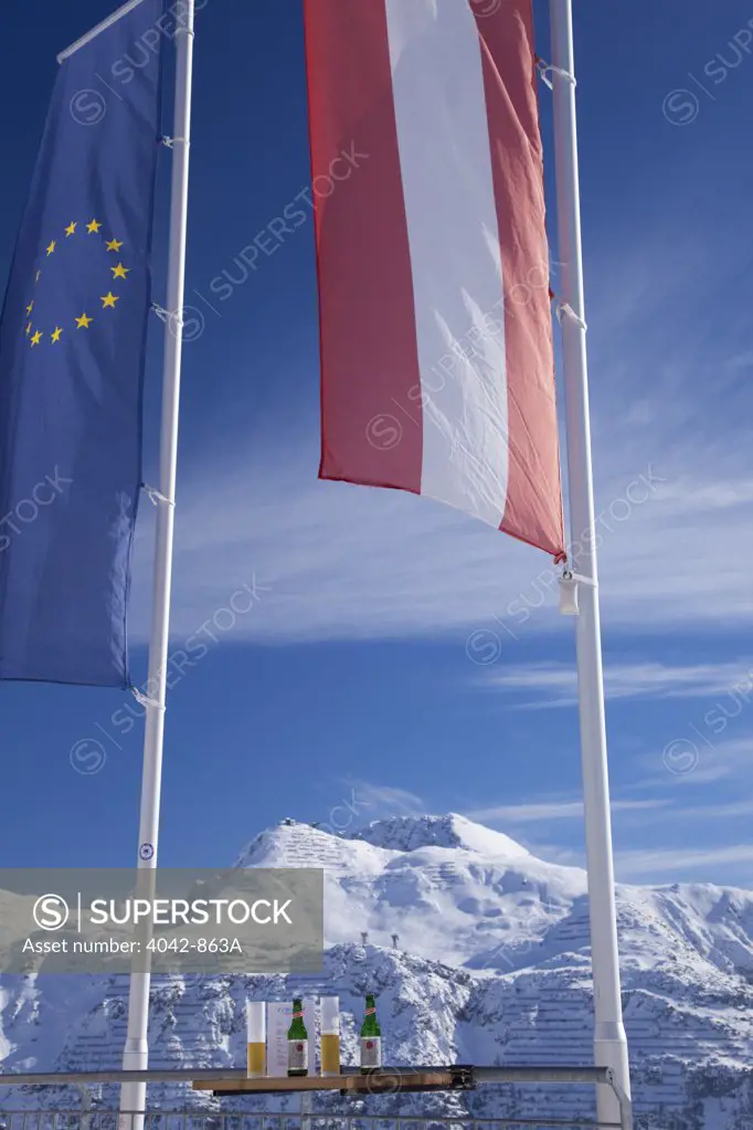 Austria, Austrian Alps, Ice Bar Lech near St Anton am Arlberg in winter snow