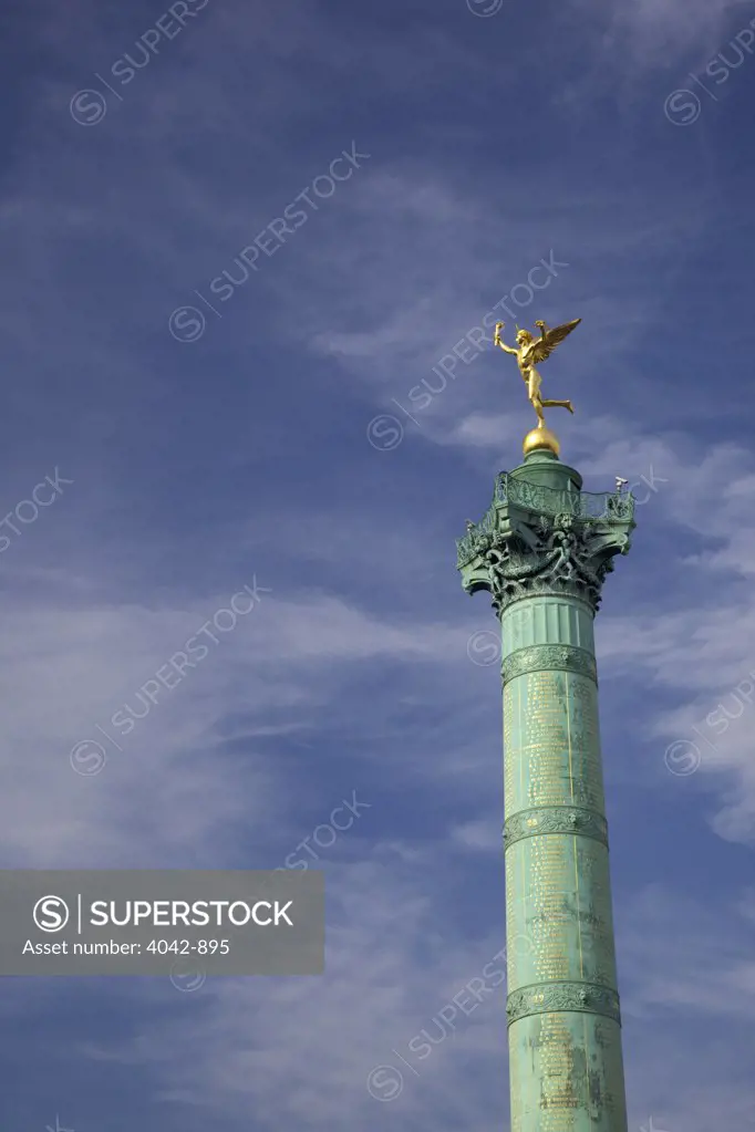 Low angle view of a column, July Column, Place De La Bastille, Paris, France