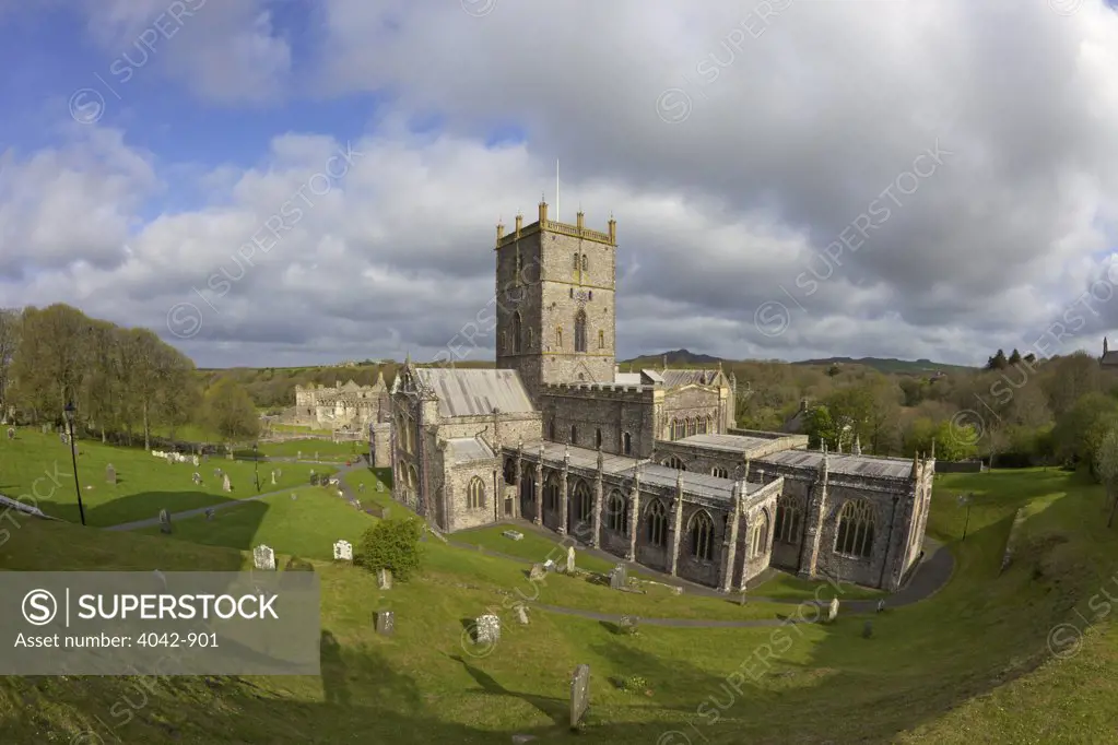 High angle view of a cathedral, St Davids Cathedral, St David's, Pembrokeshire Coast National Park, Wales