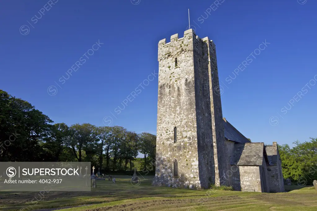 Tower of a church, Bosherston Church, Pembrokeshire Coast National Park, Wales