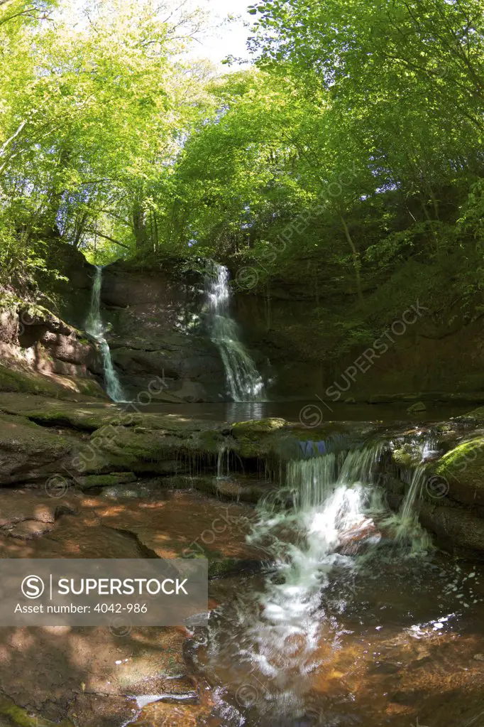 High angle view of a waterfall, Pwll Y Wrach, Brecon Beacons National Park, Powys, Wales