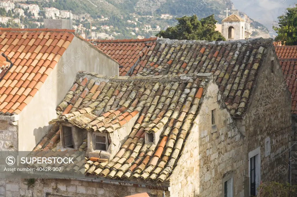 High angle view of old houses, Dubrovnik, Croatia